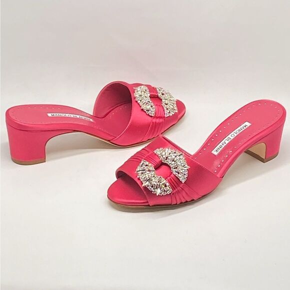 Manolo Blahnik Prinap 50MM Satin Mules - Picture 12 of 15